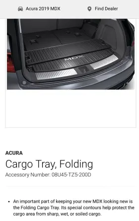 08045-125-200d Acura Fits 2014 - 2020 Mdx Rear Trunk Cargo Floor Mat Liner Black Oem