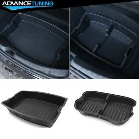 Adv-cptu-tsl324-1-bk Advancetuning 198073323895 For 24-25 Tesla Model 3 2pcs Rear Trunk Lower Upper Storage Organizer Bins Box