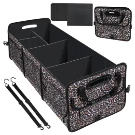 Aophy 720047698373 Leopard Print Trunk Organizer 95l Large Capacity Nonslip Bottom Waterproof Porta