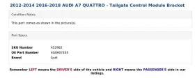 4g8907455 Audi 2012-2014 2016-2018 A7 Quattro - Tailgate Control Module Bracket #3
