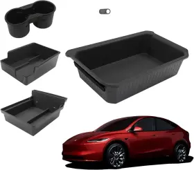 100-01-0006 Azgaea Center Console Organizer 5pcs For Tesla Model Y 2021-2024 2025 3 Black
