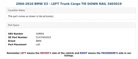 51473403019 Bmw 2004-2010 X3 - Left Trunk Cargo Tie Down Rail 3403019 #3