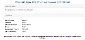 51477213319 Bmw 2010-2017 535i Gt - Front Footwell Net 7213319 #3