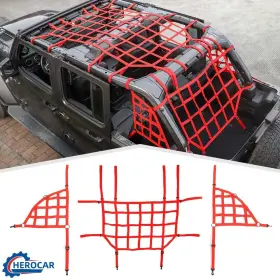 Cherocar2025030376 Cherocar Red Roof Top Cargo Full Restrict System Net Trunk Mesh For Jeep Wrangler Jl 18