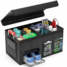 Clesoo 683132459313 Car Trunk Organizer With Lid - Collapsible Multi Compartment