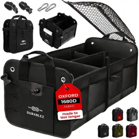 5823947243 Durablez Car Trunk Organizer - Collapsible Foldable With Covering Net Removable Di
