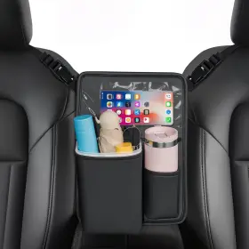 Florich 768781599785 Car Organizer Storage Between Seats Premium Leather Mesh