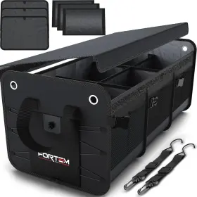 3-compartment Fortem Frtm-to-v3c Trunk Organizer 90-liter Extra Large Black Collapsible