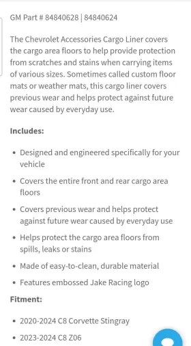 84840624 General Motors C8 Jake Logo Trunk And Frunk Cargo Liners #2