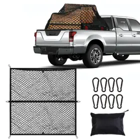 H-veenjor 605556601420 4ftx4ft Truck Bed Cargo Net Stretches To 7ftx7ft Double Layer Suv Boat Use