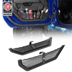 Mmr.30046 Hooke Road Fit 18-25 Jeep Wrangler Jl Jt Front Door Pocket Aluminum Storage Mesh Cargo Net