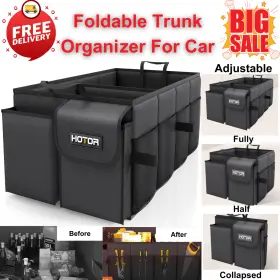 Hotor 860934000312 Trunk Organizer - Foldable 2 Compartments Sturdy Storage For Suvs And Sedans