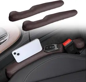 Qp3128 Middrivr 2pcs Car Seat Gap Filler Side Console Organizer Pu Leather Coffee