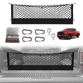 Net-10 Muslogy Truck Bed Cargo Net For Dodge Ram 1500 2019-2025 - Heavy Duty Organizer