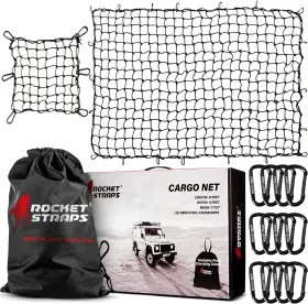 Rsc46 Rocket Straps Heavy Duty Pickup Truck Bed Cargo Net - 4ft X 6ft Mesh 3 Inch Black