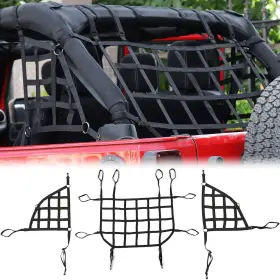 20072018 Rt-tcz Rt-hw-02 Cargo Net 3 Set Mesh Roof For Jeep Wrangler Jk Jku 4 Door Bl