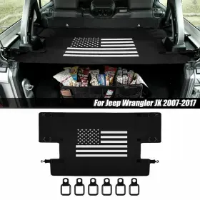 Savadicar2019085752 Savadi-car Black Rear Trunk Shade Cargo Cover Shield For Jeep Wrangler Jk 2007-2018 Us Flag