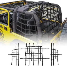 Shineka020052105 Shineka Mesh Roof Top Net Protective Cargo Trunk For Jeep Wrangler 1997-2006 Tj 3pcs