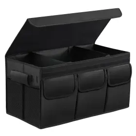 So315 Sodcaw Black Trunk Storage Organizer For Car With Lid Collapsible Tr