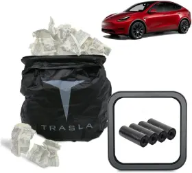 Trashla 702338517471 Tesla Model Y And 3 Car Trash Bag Holder With Bags Black For Center Cons