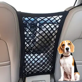 Ulifebetter 705794202134 Dog Car Net Barrier 2 Pcs Pet Netting With Stretchable Storage Bag Black