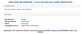 3d5827383a Volkswagen 2004-2006 Vw Phaeton - Trunk Lid Hydraulic Pump #3 3d5827383a Volkswagen 2004-2006 Vw Phaeton - Trunk Lid Hydraulic Pump #3