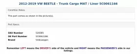 5c0061166 Volkswagen 2012-2019 Vw Beetle - Trunk Cargo Mat / Liner #3 5c0061166 Volkswagen 2012-2019 Vw Beetle - Trunk Cargo Mat / Liner #3