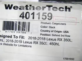 401159 Weathertech Direct Fit - Cargo Liner Mat Black For 18-22 Lexus Rx350l 19-21 Rx450hl #3