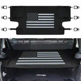 Wiqp355 Wi-auto Cargo Cover Rear Trunk Luggage Shade Us Flag For 07-18 Jeep Wrangler Jku 4 Door