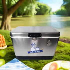Yakimoto 1354314354341 54 Quart Portable Vintage Stainless Steel Car Cooler Auto Parts Ice Chest
