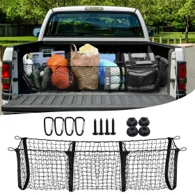 Nets-bb09051415 Zmoso Cargo Net For Car Expandable 3 Pocket Heavy-duty 47.2 Inch X 11.8 Black