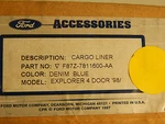 Ford Oem F87Z-7811600-AA Cargo Liner Denim Blue 98-99 Explorer 4-DOOR N.o.s.. Fixed Price $10.00.