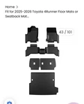 For 2025 2026 Toyota 4RUNNER Floor Mats & Cargo Liner All Weather Tpe 3D Molded. Fixed Price $42.00.