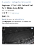 Explorer 2020-2026 Behind 3RD Row Cargo Area Linersku: LB5Z7811600AB. Fixed Price $110.00.