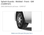 New Oem Splash Guards Molded Front Gm (12499167) 05-09 Buick Lacrosse. Fixed Price $49.50.