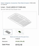 Oe 20-25 Ford Explorer All Weather Cargo Area Floor Liner LB5Z-6111600-AA. Fixed Price $90.00.