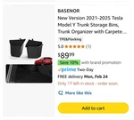 Basenor Trunk Organizer Storage Bins With Lip For Tesla Model Y(set Of 20-24. Fixed Price $40.27.